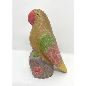 Parrot Wood Sculpture Pastel Painted Home Decor
